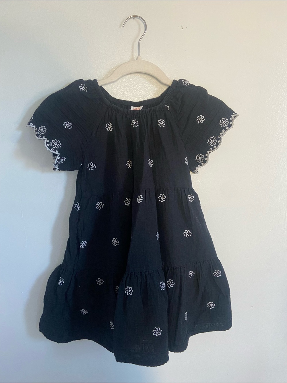 Girls' Black Embroidered Short Sleeve Dress